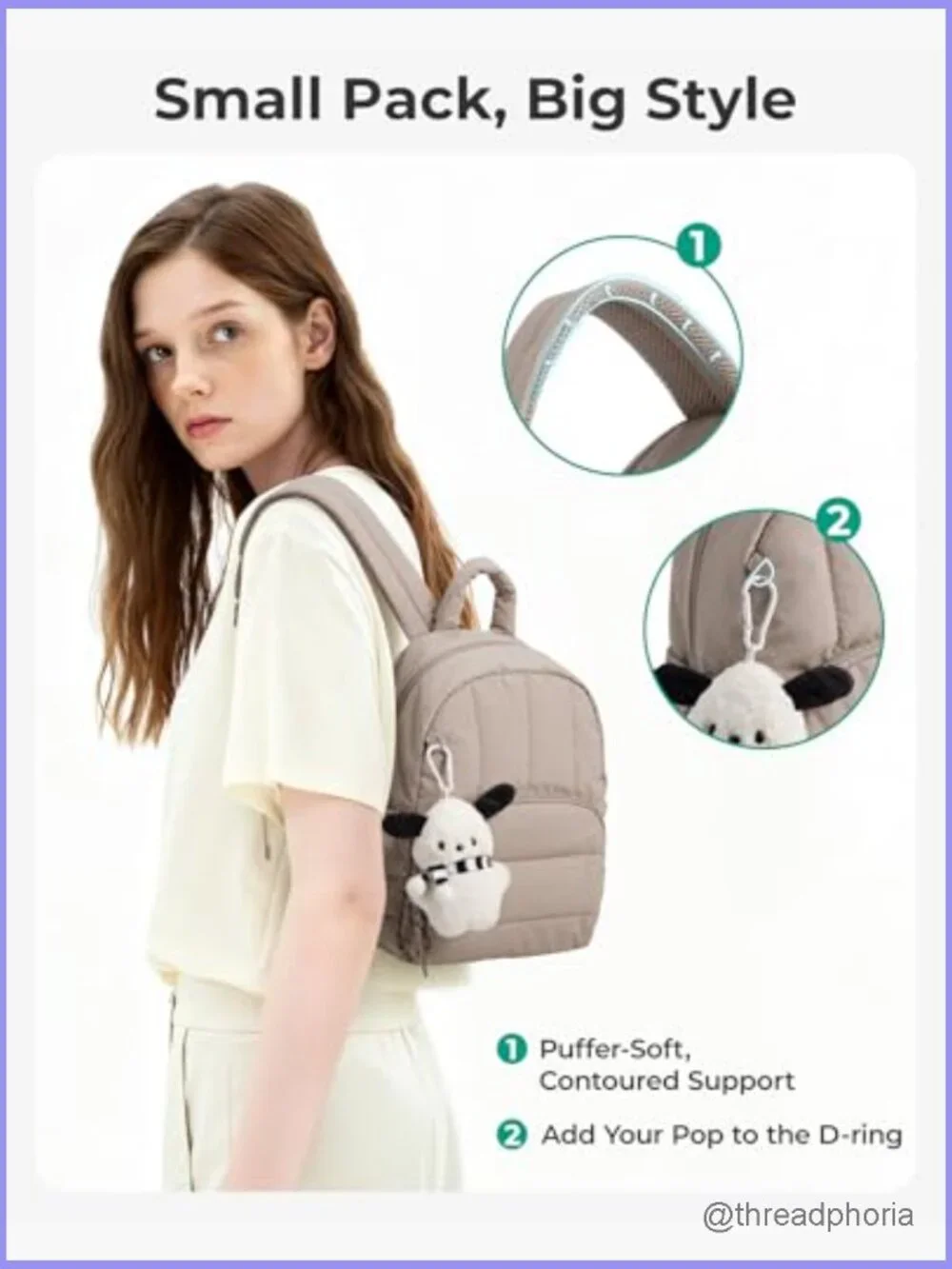 Mini Quilted Puffer Backpack, Lightweight Travel Daypack, Water-Resistant